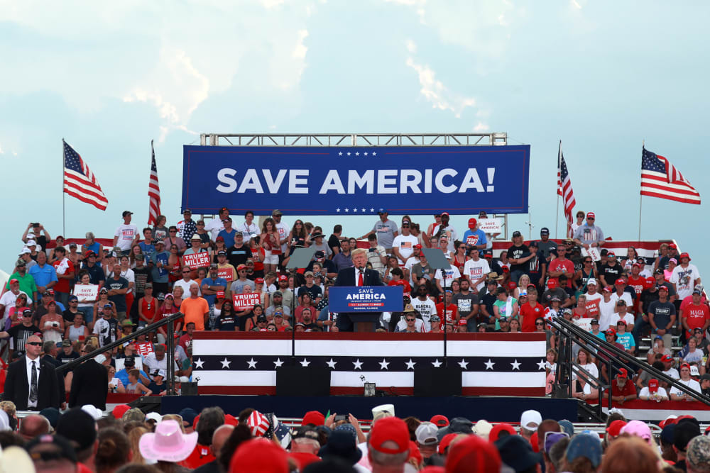 President Donald Trump gives remarks during a "Save America Rally.&rdquo;