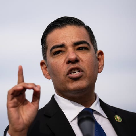Rep. Robert Garcia speaks during a news conference outside the Capitol on Dec. 13, 2023.