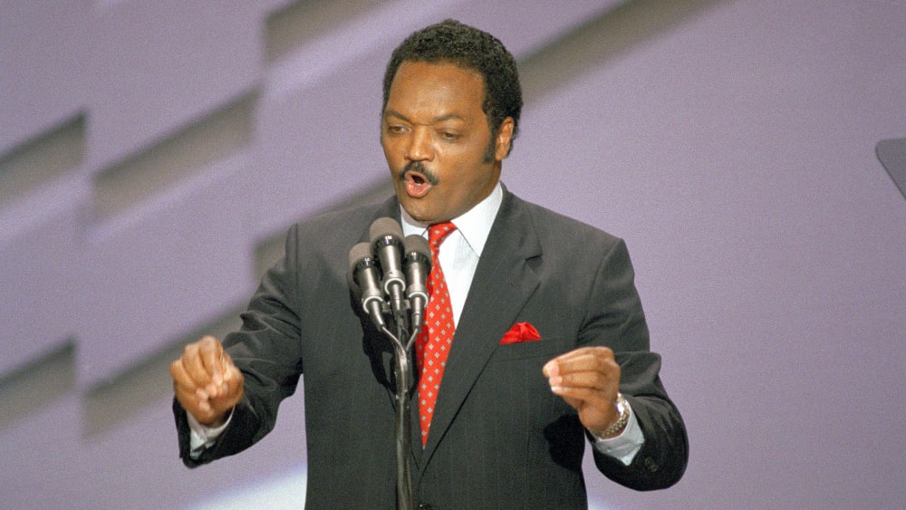 Jesse Jackson speaking at the Democratic National Convention on July 19 1988 in Atlanta.