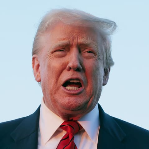 U.S. President Donald Trump speaks to reporters near Air Force One on Aug. 03, 2025 in Allentown, PA.