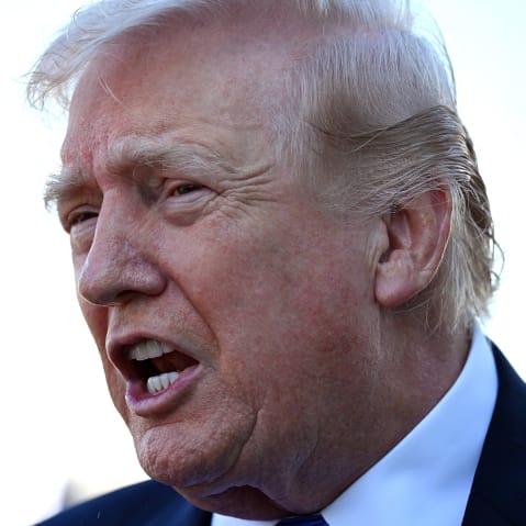 In this close-up photo, Donald Trump is seen speaking.