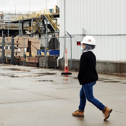 A Tyson Foods worker walks through a facility on April 24, 2020, in Lexington, Neb.