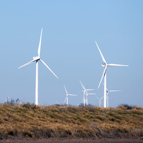Wind turbines.