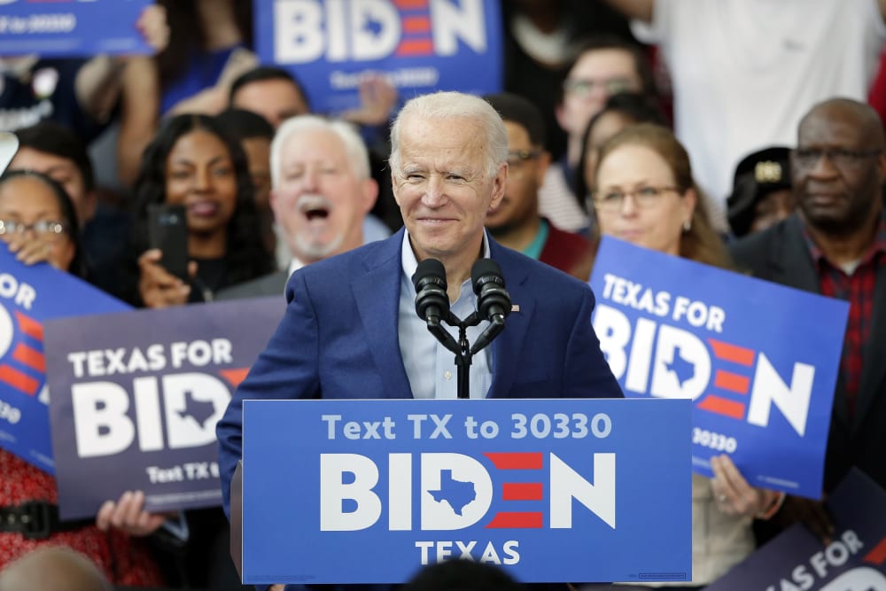 Image: Democratic presidential candidate former Vice President Joe Biden speaks during a campaign rally Monday, March 2, 2020, at Texas Southern University in Houston.