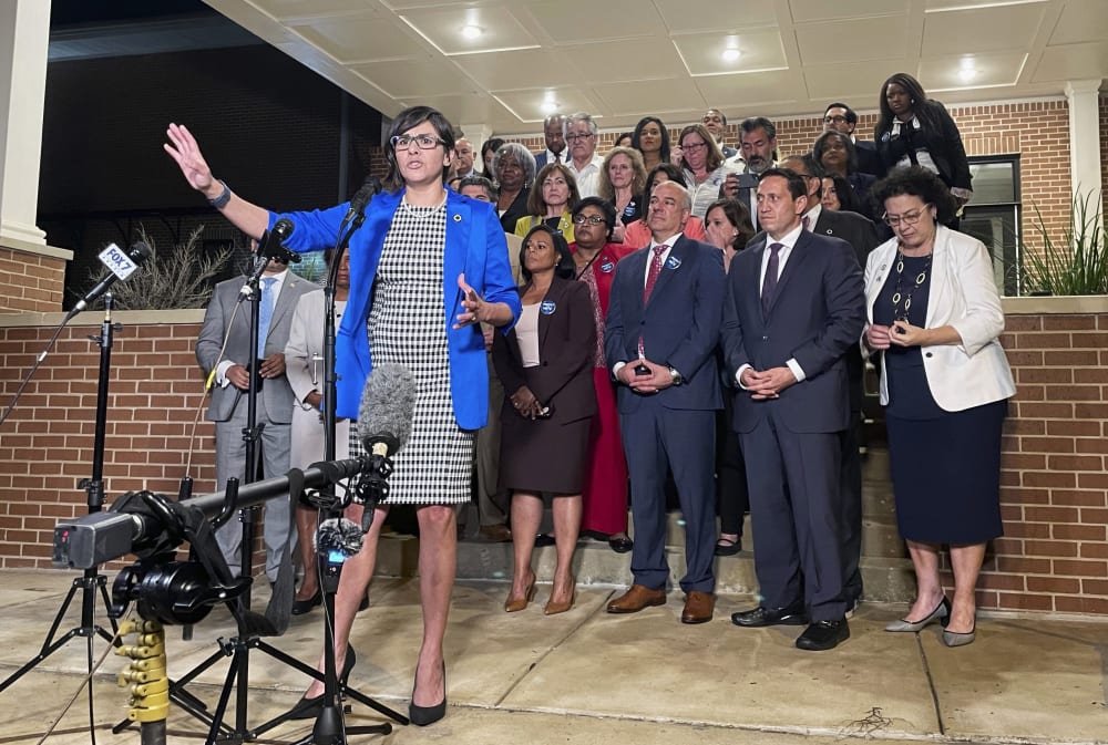 Image: Texas state Rep. Jessica Gonzales speaks during a news conference in Austin on May 31, 2021.