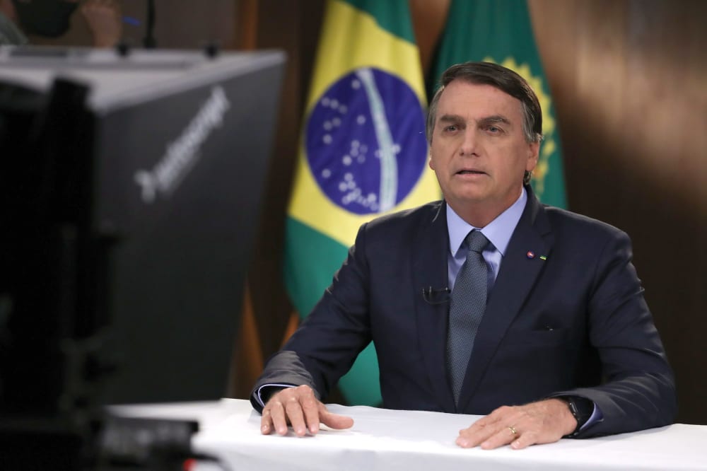 Image: Brazil's President Jair Bolsonaro recording a speech for the 75th General Assembly of the United Nations Council in Brasilia