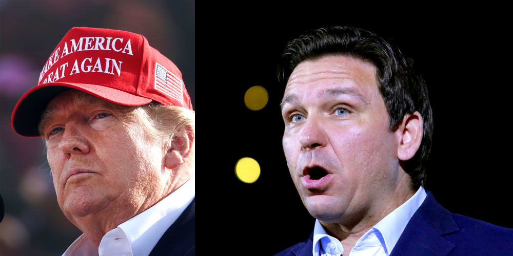 Photo diptych: Donald Trump and Ron DeSantis