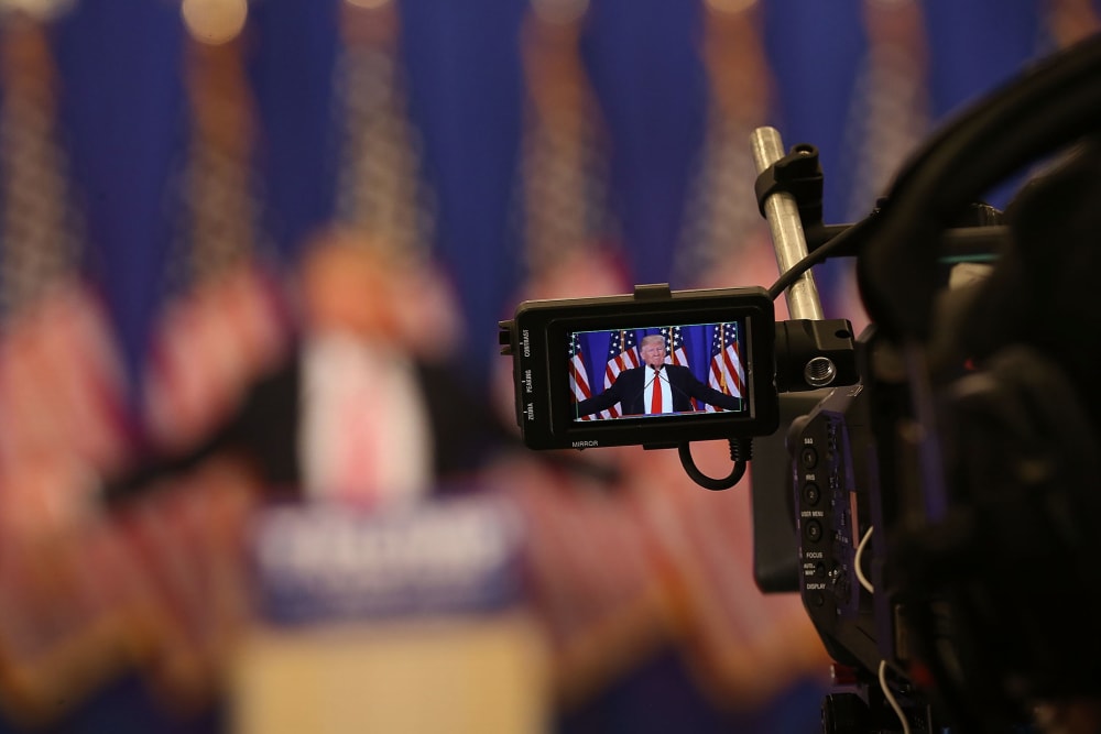 Republican presidential candidate Donald Trump is seen in a television cameras view finder during a press conference at the Trump National Golf Club Jupiter on March 8, 2016 in Jupiter, Fla. (Photo by Joe Raedle/Getty)