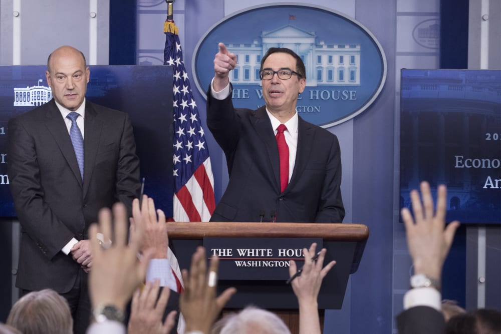 Image: White House news conference with US Treasury Secretary Steven Mnuchin and National Economic Director Gary Cohn