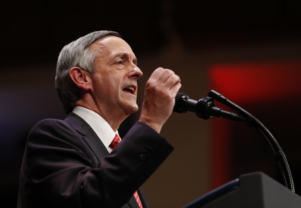 Pastor Robert Jeffress of the First Baptist Dallas Church Choir speaks as he introduces President Donald Trump during the Celebrate Freedom event at the Kennedy Center for the Performing Arts in Washington, Saturday, July 1, 2017.