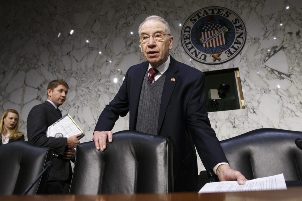 In this Jan. 29, 2015 file photo, Senate Judiciary Committee Chairman Sen. Charles Grassley, R-Iowa is seen on Capitol Hill in Washington, DC. (Photo by J. Scott Applewhite/File/AP)