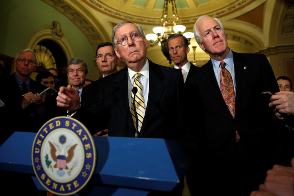 Image: Senate Majority Leader Mitch McConnell speaks to reporters in the U.S. Capitol in Washington