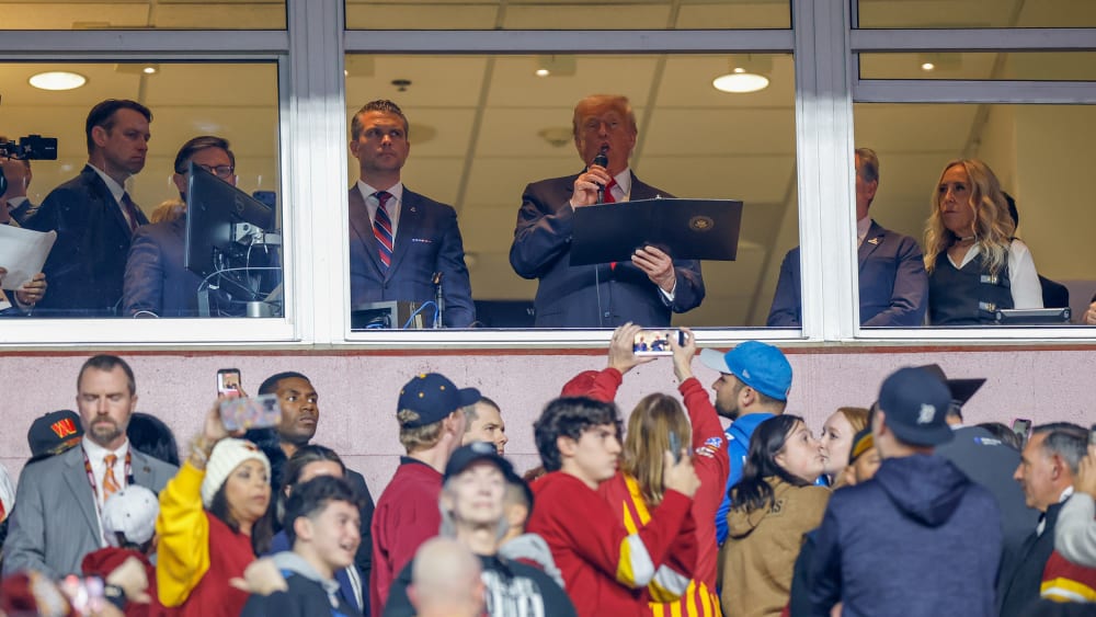 President Donald Trump delivers the Oath of Enlistment at Northwest Stadium in Landover, M.D.