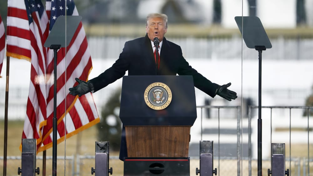 Donald Trump speaks during a "Save America Rally" on Jan. 6, 2021 near the White House.