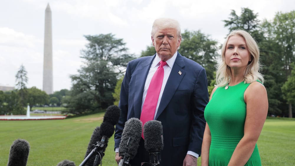 U.S. President Donald Trump and White House Press Secretary Karoline Leavitt.