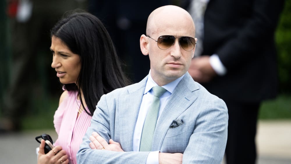 Stephen Miller and his wife, Katie Miller, at the White House.