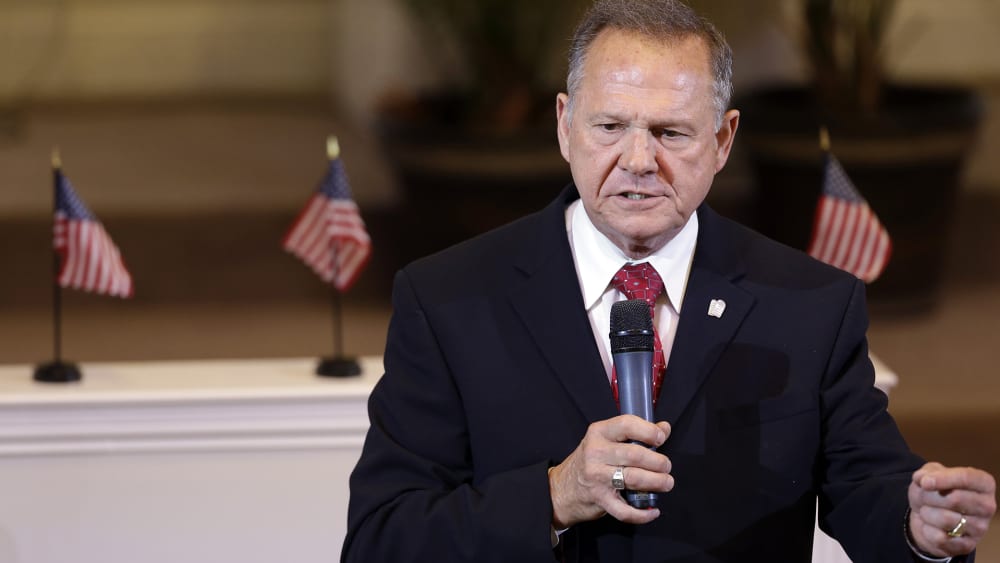 Alabama Supreme Court Chief Justice Roy Moore speaks to the congregation of Kimberly Church of God, June 28, 2015, in Kimberley, Ala. (Photo by Butch Dill/AP)