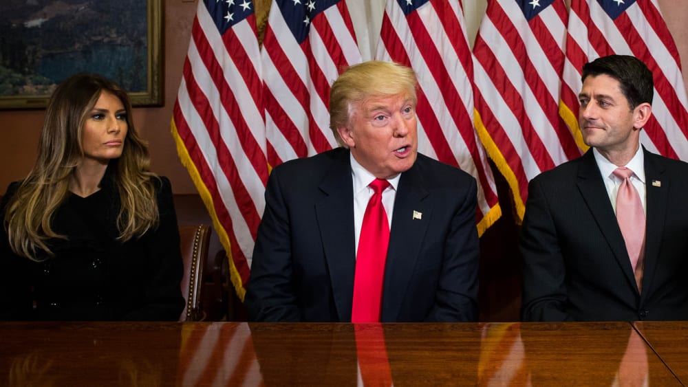 President-elect Donald Trump and his wife Melania Trump (L) meet with House Speaker Paul Ryan (R-WI) at The Capitol Building on Nov. 10, 2016 in Washington, D.C. (Photo by Zach Gibson/Getty)