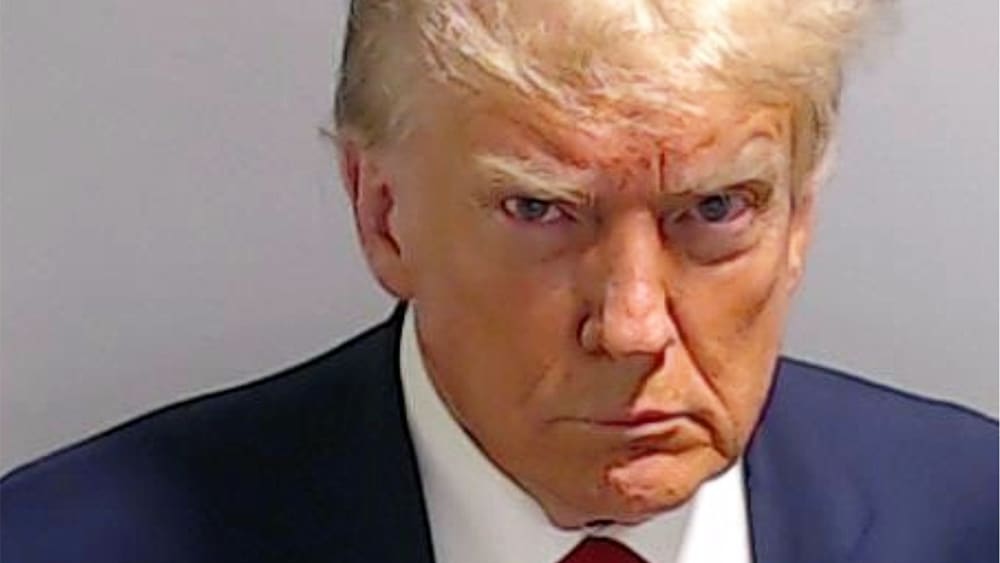 U.S. President Donald Trump's booking photo at the Fulton County Jail.