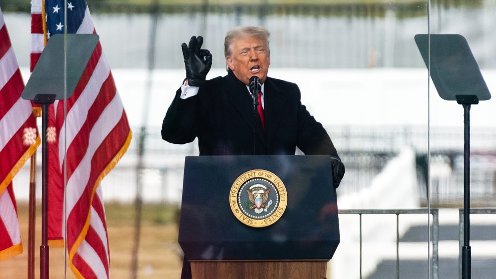 U.S. President Donald Trump speaks during a "Save America Rally".