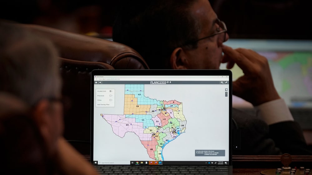 State representatives look at a congressional redistricting map in Austin, T.X.