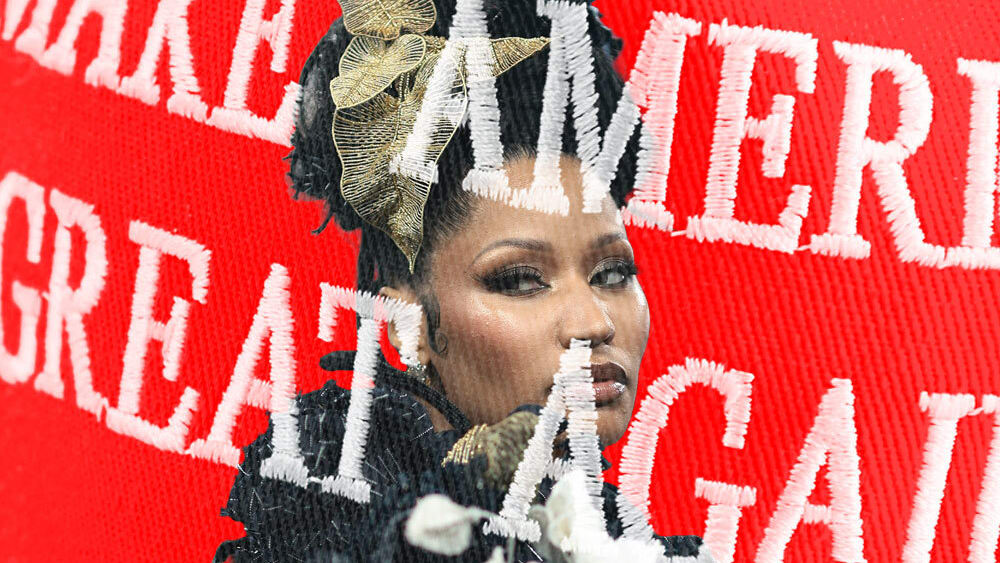 A photo illustration of Nicki Minaj and a "Make America Great Again" hat.
