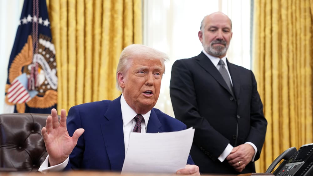 U.S. President Donald Trump and Secretary of Commerce Howard Lutnick in the Oval Office at the White House.