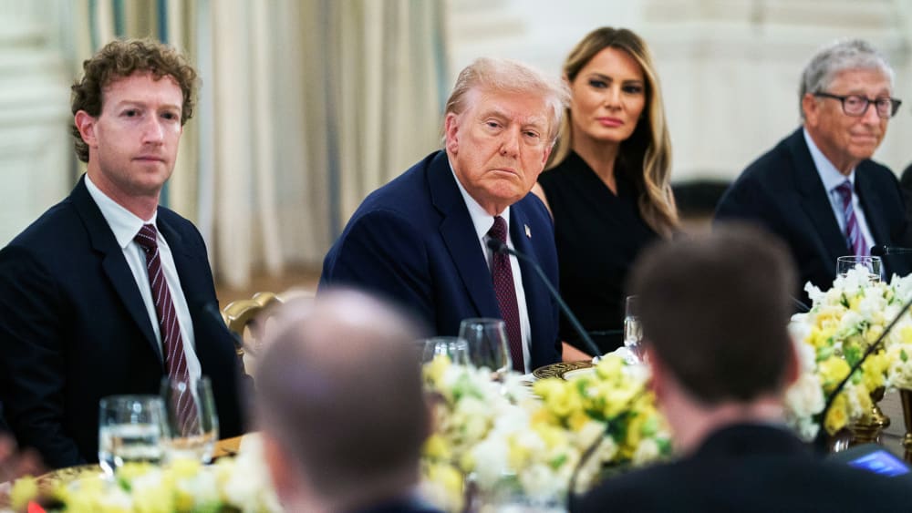 Mark Zuckerberg, President Donald Trump, first lady Melania Trump, and Bill Gates during a dinner with tech leaders in the White House.
