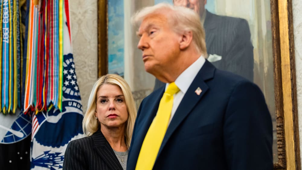 Attorney General Pam Bondi and President Donald Trump in the Oval Office.