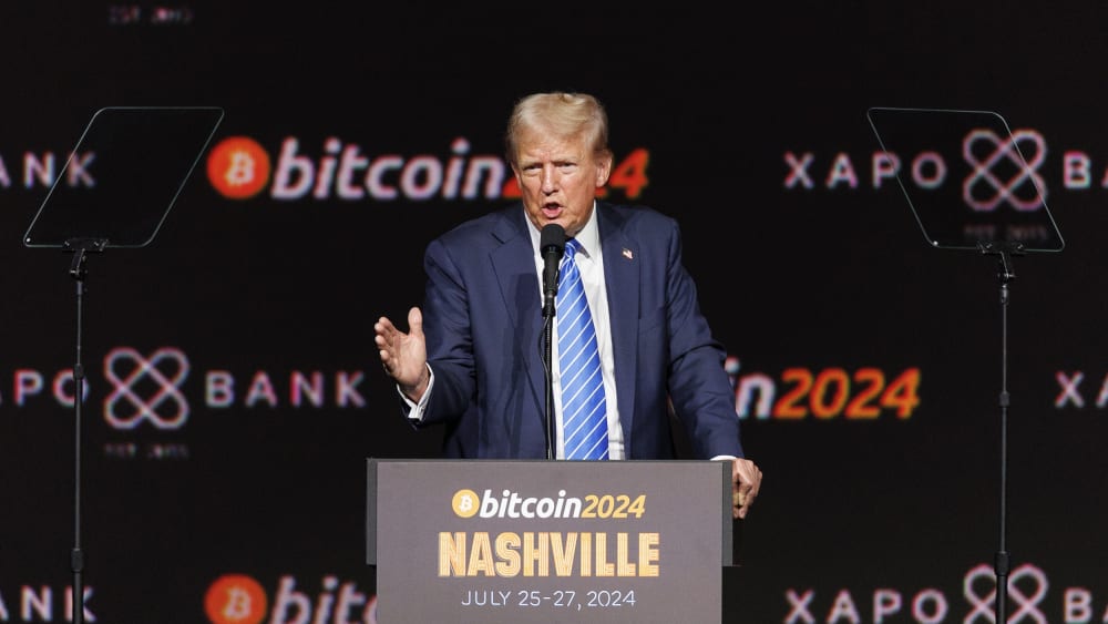 Donald Trump speaks at the Bitcoin 2024 conference in Nashville, T.N.