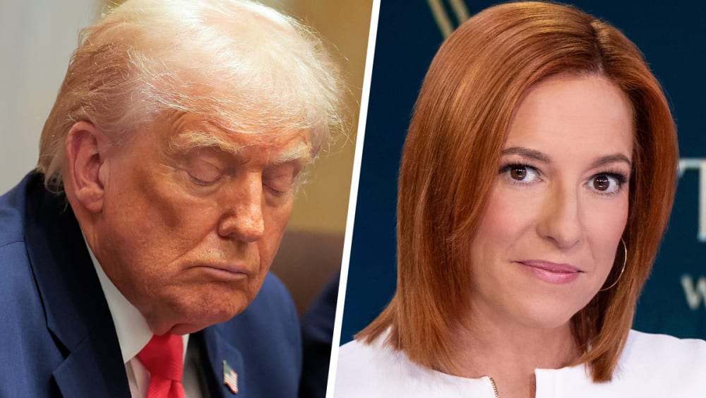 Donald Trump with his eyes closed during a meeting; Jen Psaki.