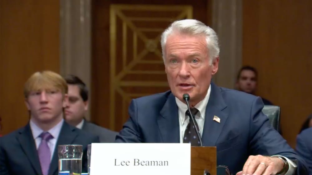A screengrab of Lee Beaman as he speaks during a hearing on his nomination to be a member of the board of directors of the Tennessee Valley Authority.
