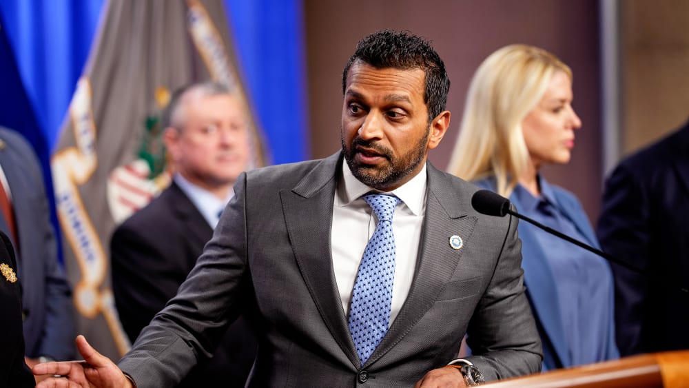FBI Director Kash Patel speaks at a news conference on an arrest of a suspect in the Jan. 6th pipe bomb case on Dec. 4, 2025 at the Department of Justice.