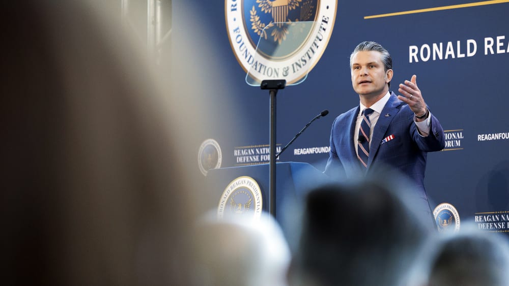 Secretary of Defense Pete Hegseth at the Reagan National Defense Forum.
