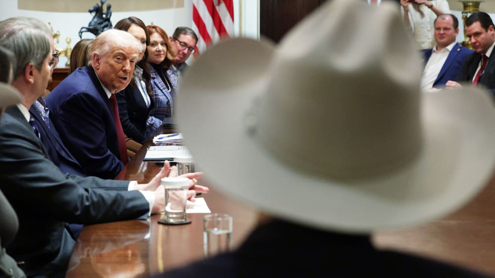 President Donald Trump participates in a roundtable discussion with farmers in the White House on Dec. 8, 2025.