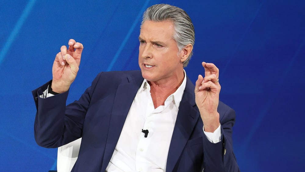 California Gov. Gavin Newsom speaks during the 2025 New York Times Dealbook Summit in NYC.