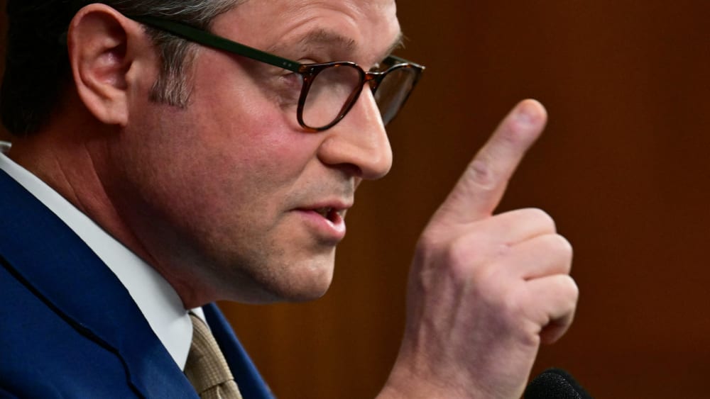 Speaker of the House Mike Johnson during a news conference at the Capitol on Nov. 3, 2025.