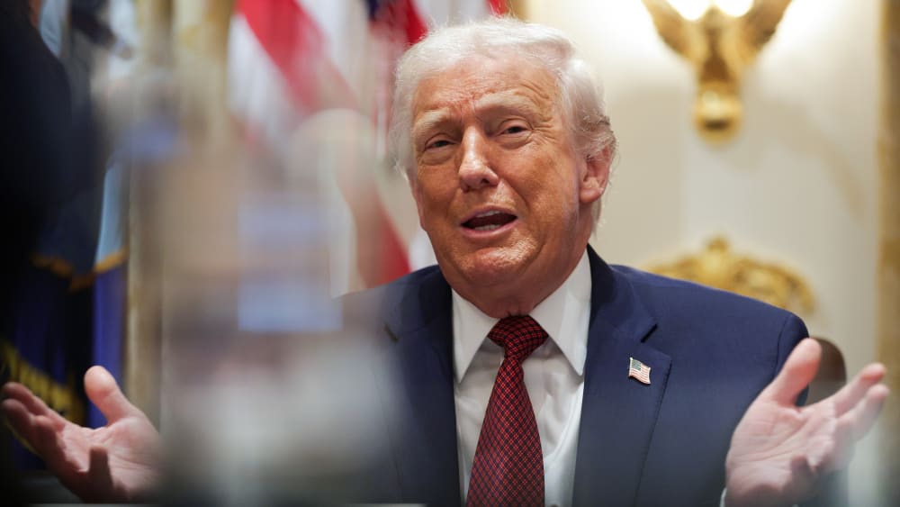 U.S. President Donald Trump participates in a roundtable discussion in the White House.