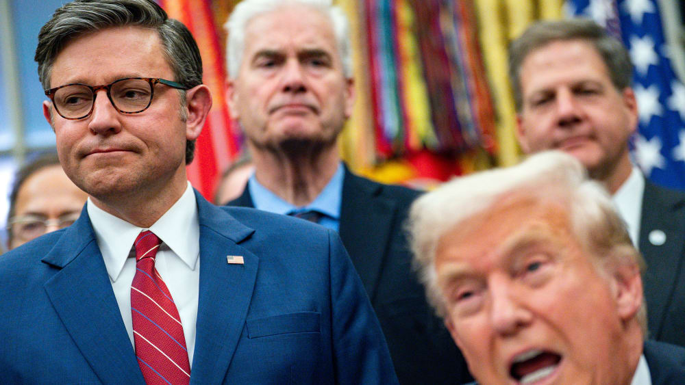 Speaker of the House Mike Johnson and President Donald Trump in the Oval Office.