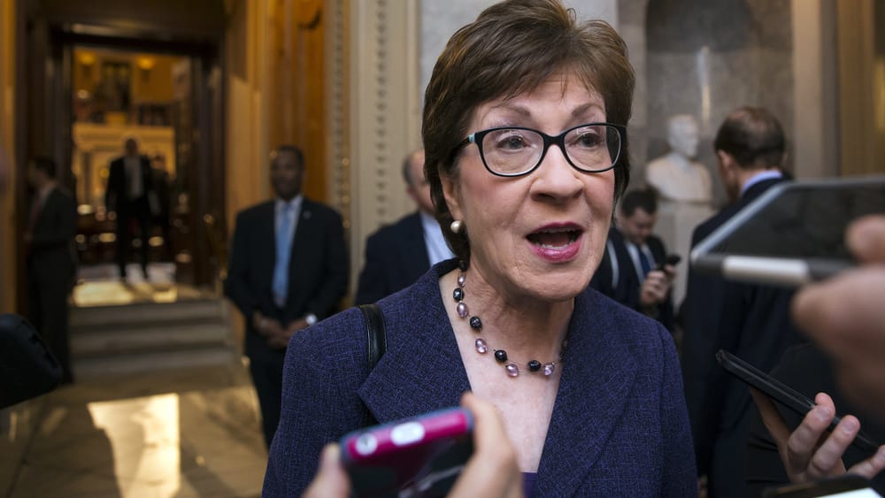 Sen. Susan Collins, R-Maine, speaks with reporters on Capitol Hill in Washington, March 16, 2016. (Photo by J. Scott Applewhite/AP)