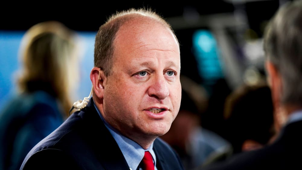 Jared Polis, governor of Colorado, speaks to members of the media on Oct. 1, 2024 on. NYC.