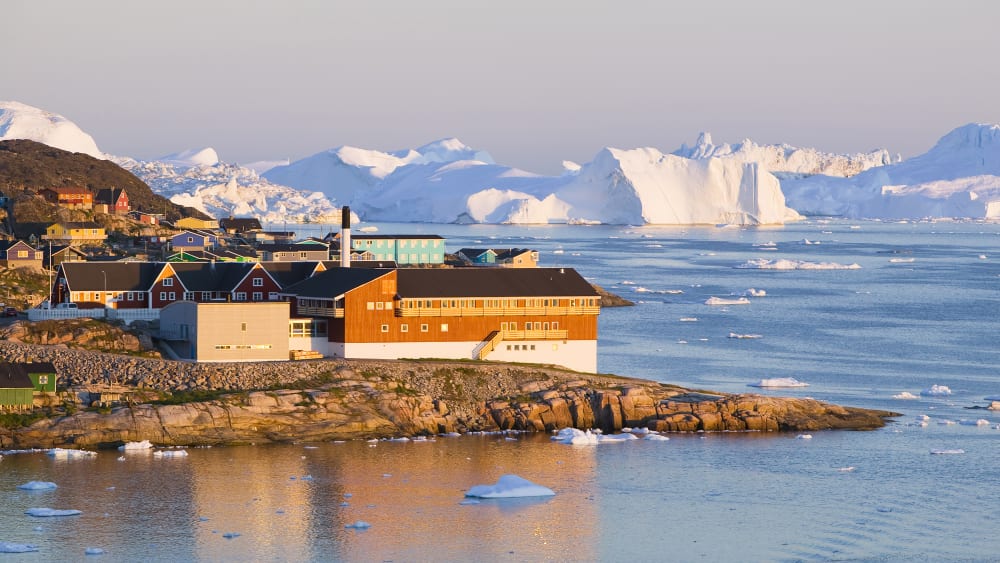 View of Greenland's coastal town of Ilulissat in 2008. Ilulissat is a UNESCO World Heritage Site because of the Jacobshavn Glacier, or Sermeq Kujalleq, which is the largest glacier outside Antarctica.