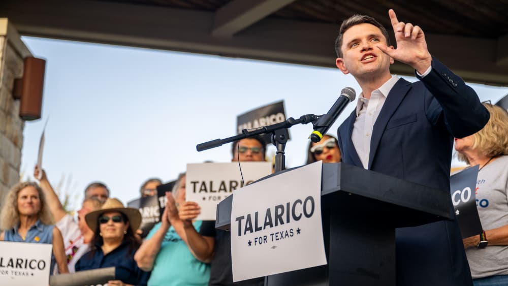 ROUND ROCK, TEXAS - SEPTEMBER 09: Democratic Texas State Rep. James Talarico speaks during a campaign launch rally on September 09, 2025 in Round Rock, Texas. Rep. Talarico announced earlier today that he will be running for U.S. Senate in Texas. (Photo by Brandon Bell/Getty Images)