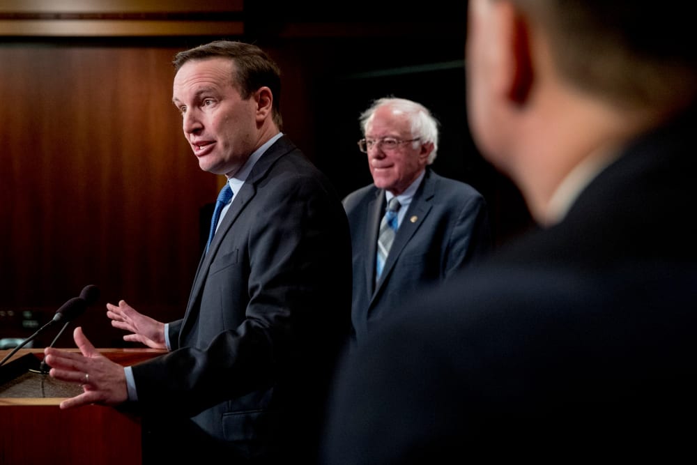 Image: Sen. Chris Murphy, D-Conn., speaks at a news conference on Capitol Hill on Jan. 30, 2019.