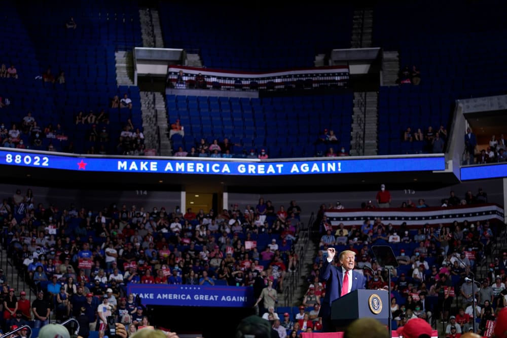 Image: President Donald Trump speaks during a campaign rally at the BOK Center, Saturday, June 20, 2020, in Tulsa, Okla.