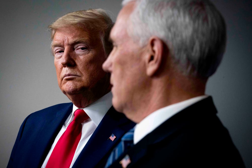 Image: President Donald Trump and Vice President Mike Pence at a coronavirus task force briefing at the White House on April 3, 2020.