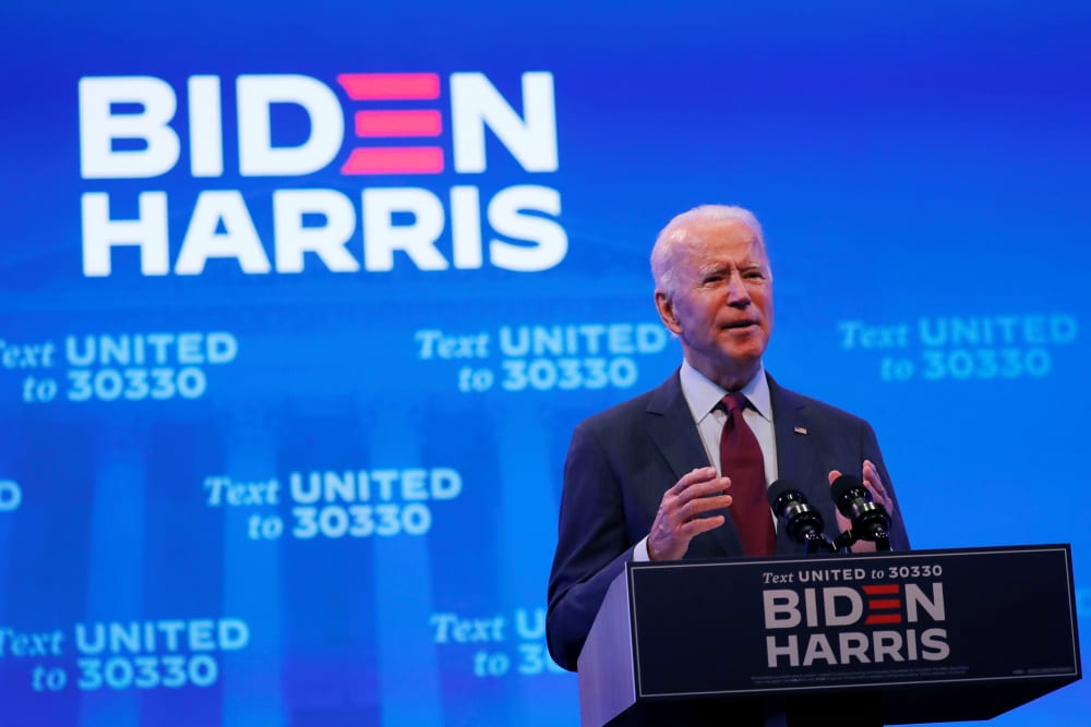 Image: Democratic presidential candidate and former Vice President Joe Biden delivers a speech on the U.S. Supreme Court at the Queen Theater in Wilmington