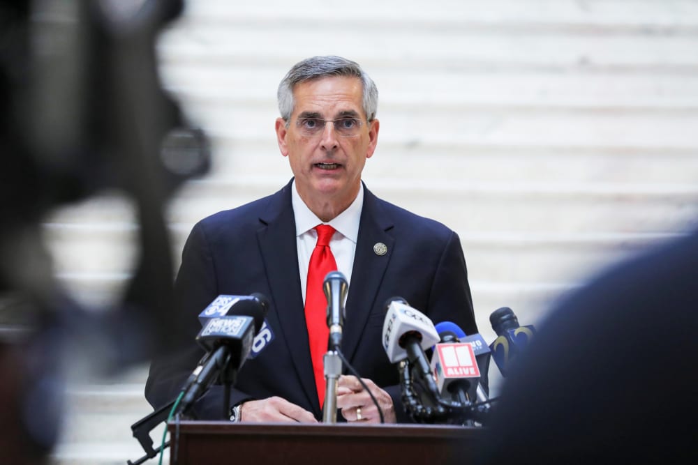 Image: Georgia Secretary of State Brad Raffensperger gives an update on the state of the election and ballot count during a news conference at the State Capitol in Atlanta, Georgia