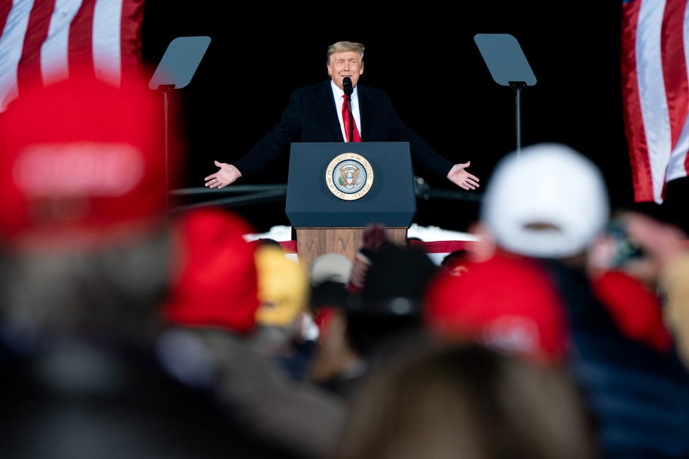 President Trump Campaigns For Republican Senate Candidates Loeffler And Perdue