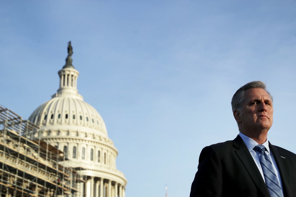Image: House Minority Leader Kevin McCarthy, R-Calif., at a news conference near the Capitol on March 13, 2019.